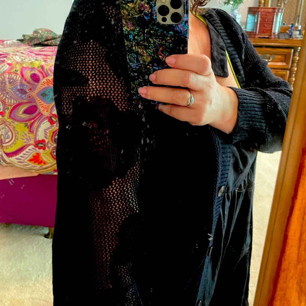 Black XL cardigan sweater with flower design!